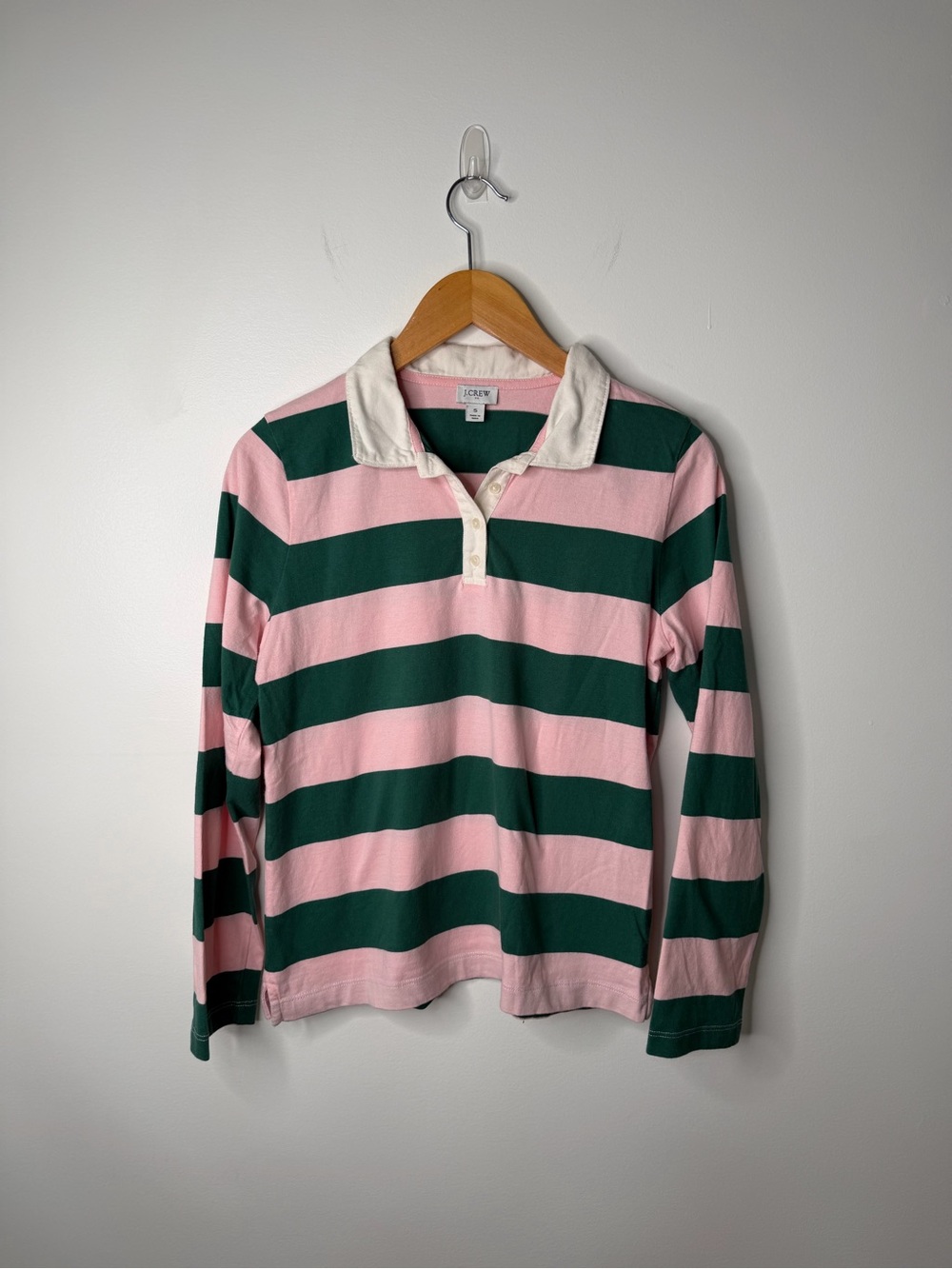 J.Crew Pink Green Striped Long Sleeve Rugby Polo Shirt Preppy Women’s Small